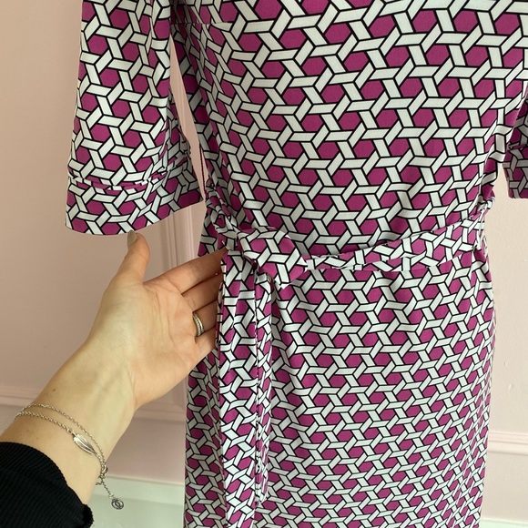 Laundry by Shelli Segal, Purple/White Geometric Print Dress, Collar, Sporty, US4 - Picture 4 of 11